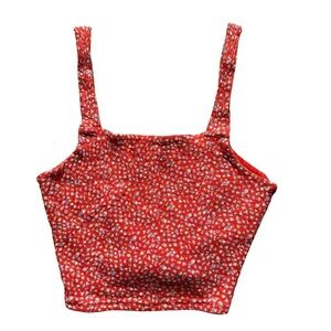 American Eagle Outfitters Red Floral Cropped Tank Top Size L Boho Festival